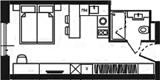 Планировка своб. план. 26.84 м² в ЖК «Башни YES»