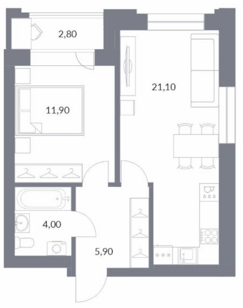 Планировка 2е-к.кв 42.90 м² в ЖК «Державина 50»