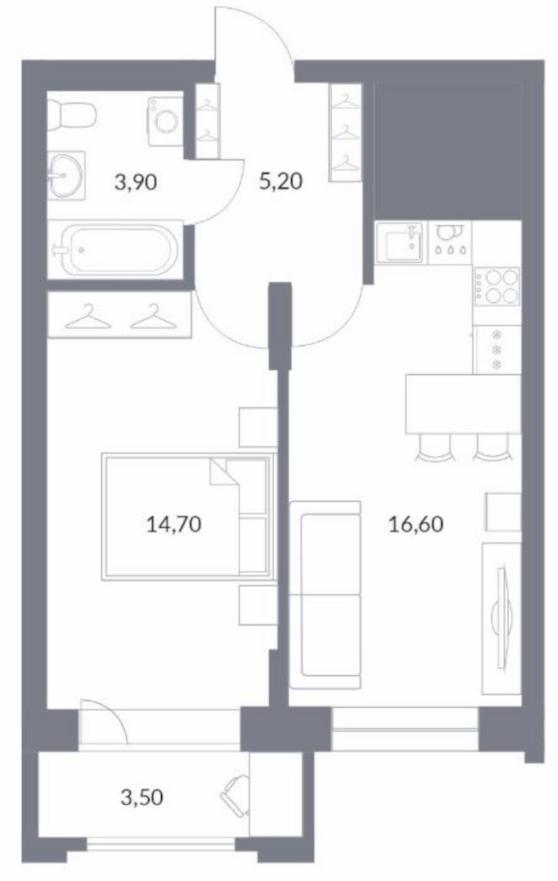Планировка 2е-к.кв 40.50 м² в ЖК «Державина 50»