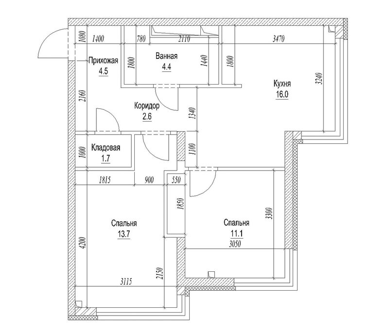 Планировка 2-к. квартира 57.00 м² в ЖК «Сити-парк. Кемерово»