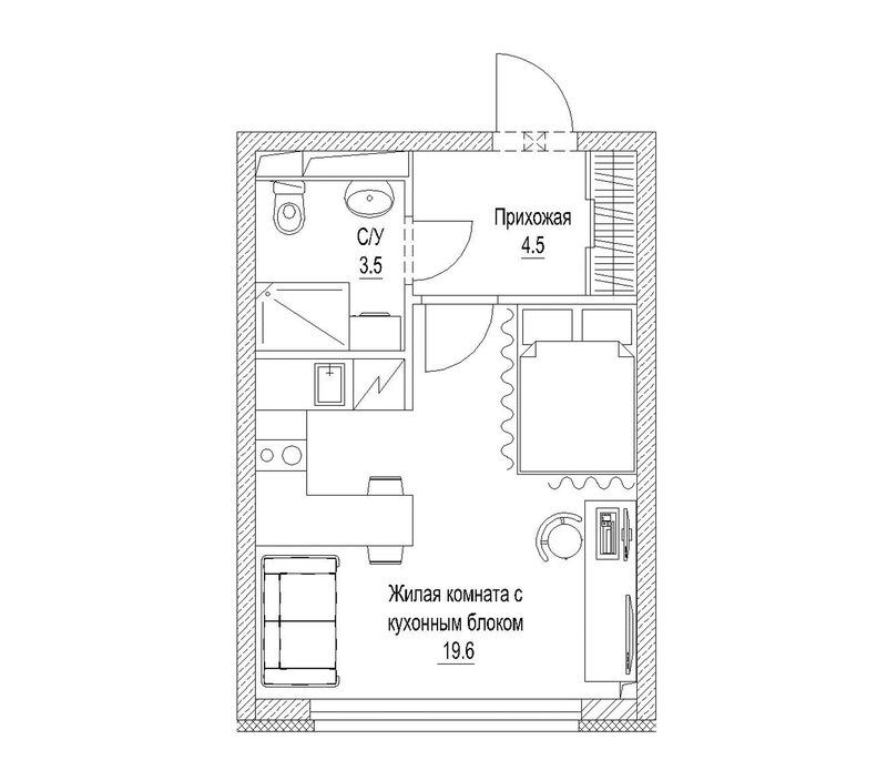 Планировка студии 28.80 м² в ЖК «Сити-парк. Кемерово»