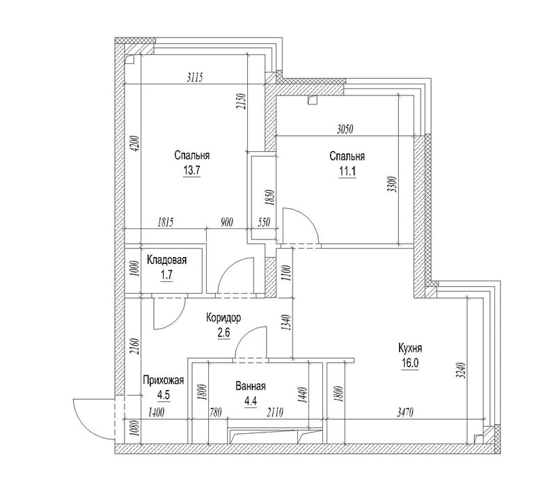 Планировка 2-к. квартира 57.00 м² в ЖК «Сити-парк. Кемерово»