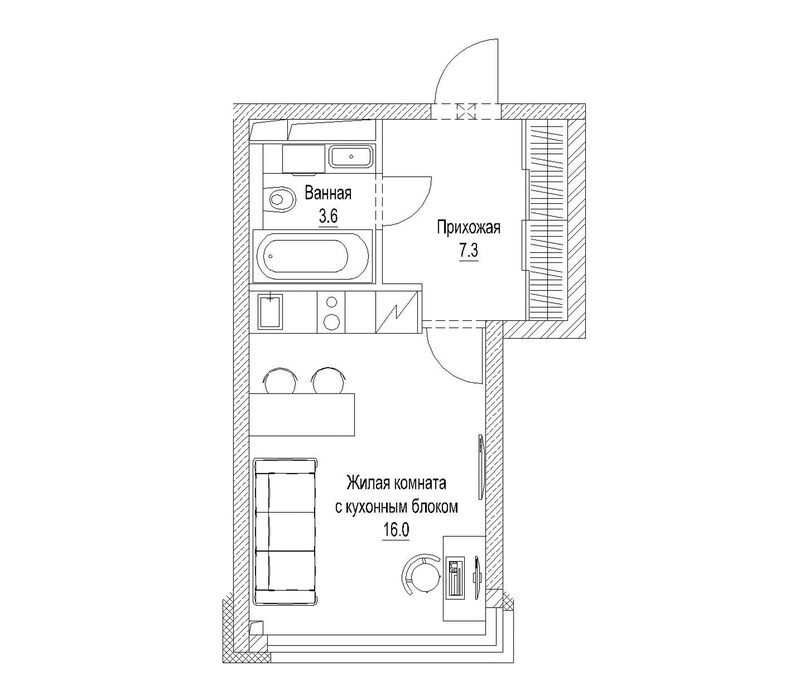 Планировка студии 28.10 м² в ЖК «Сити-парк. Кемерово»