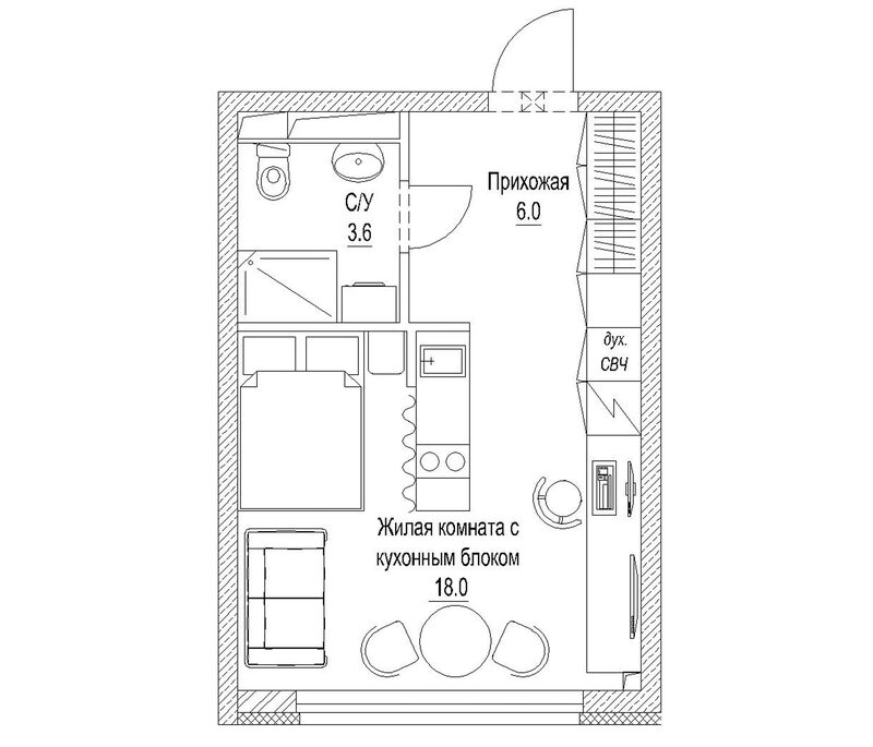 Планировка студии 28.80 м² в ЖК «Сити-парк. Кемерово»
