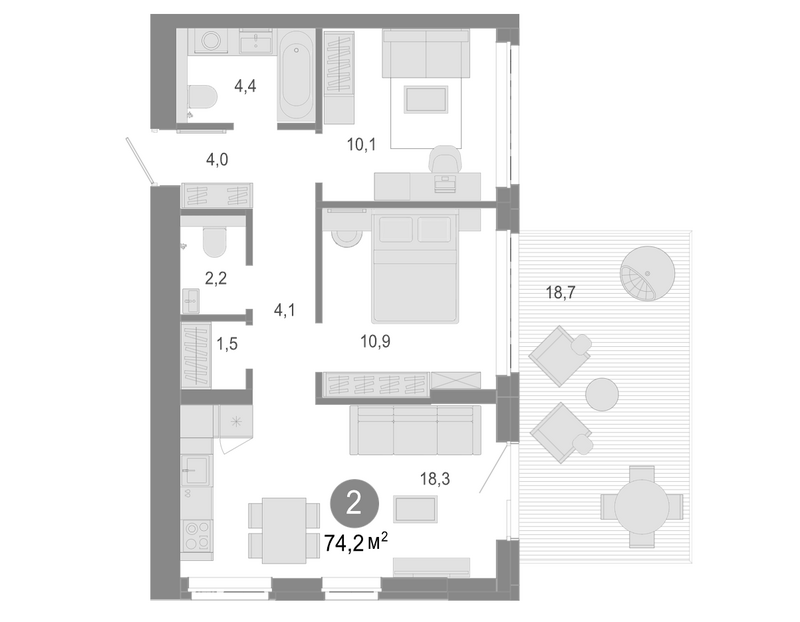 Планировка 3е-к.кв 55.50 м² в ЖК «Молодость»