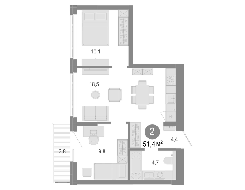 Планировка 3е-к.кв 50.26 м² в ЖК «Молодость»