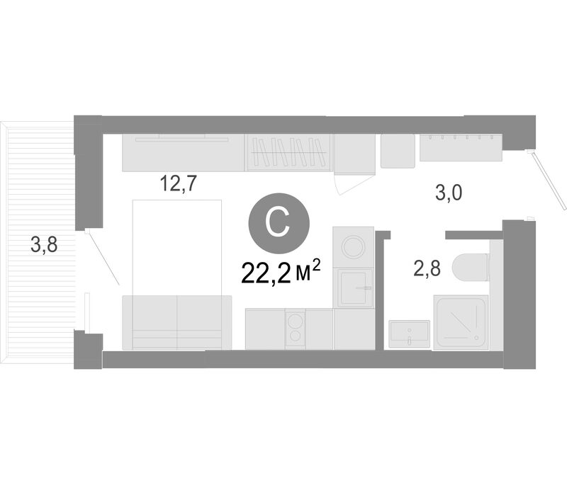 Планировка студии 21.06 м² в ЖК «Молодость»
