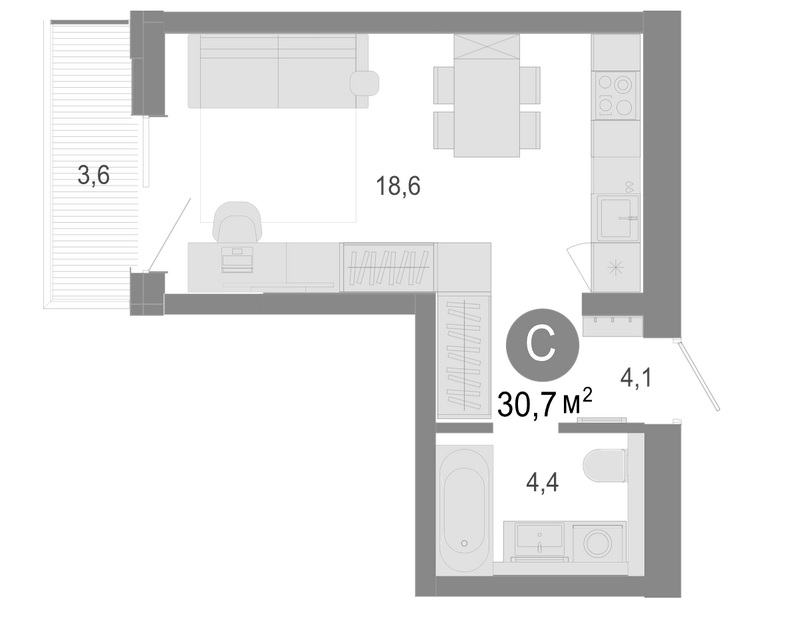 Планировка студия 29.62 м² в ЖК «Молодость»