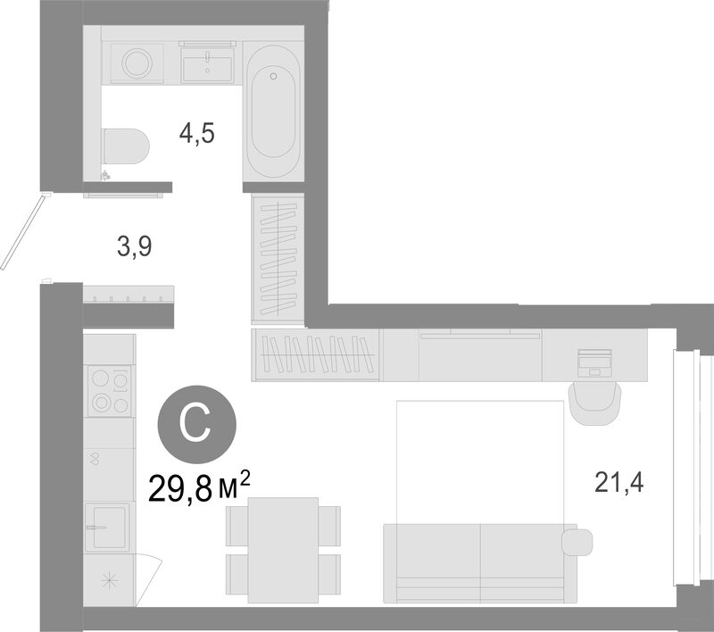 Планировка студия 26.00 м² в ЖК «Молодость»