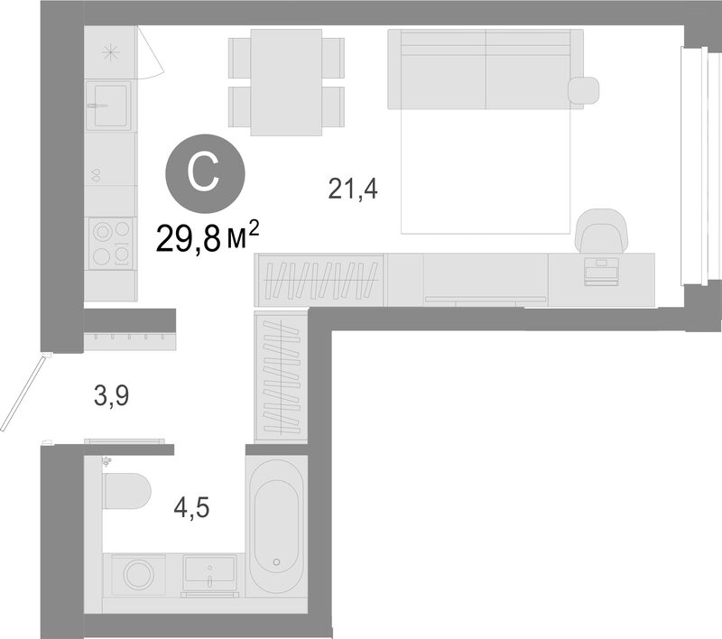 Планировка студии 29.80 м² в ЖК «Молодость»