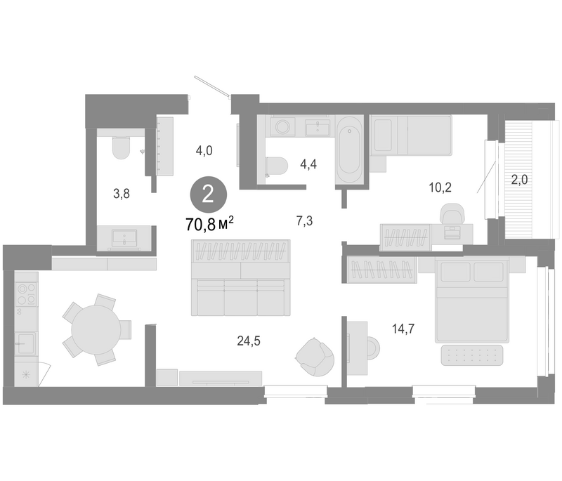 Планировка 3е-к.кв 68.80 м² в ЖК «Молодость»