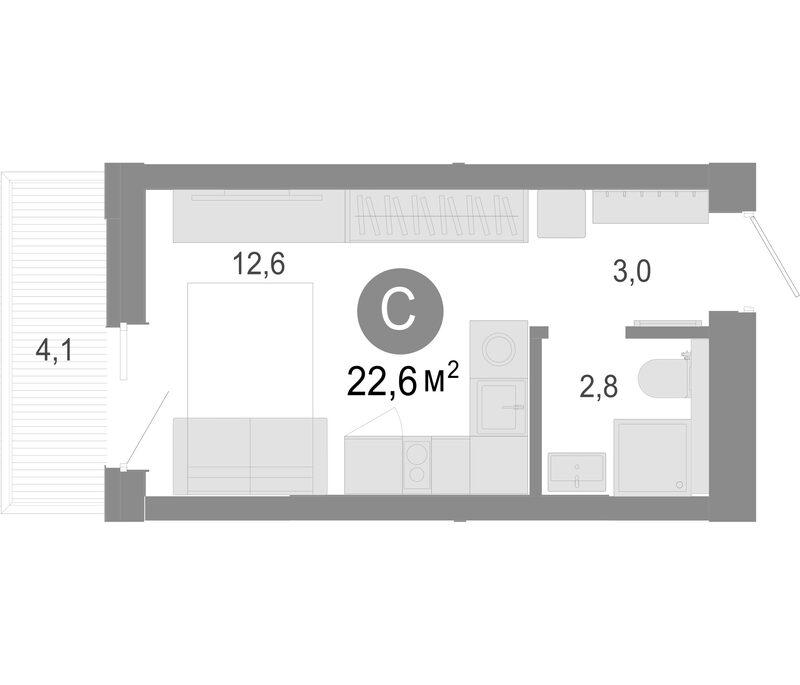 Планировка студии 21.37 м² в ЖК «Молодость»