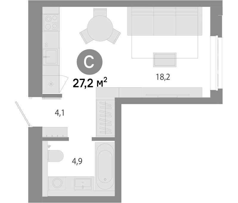Планировка студии 27.20 м² в ЖК «Молодость»