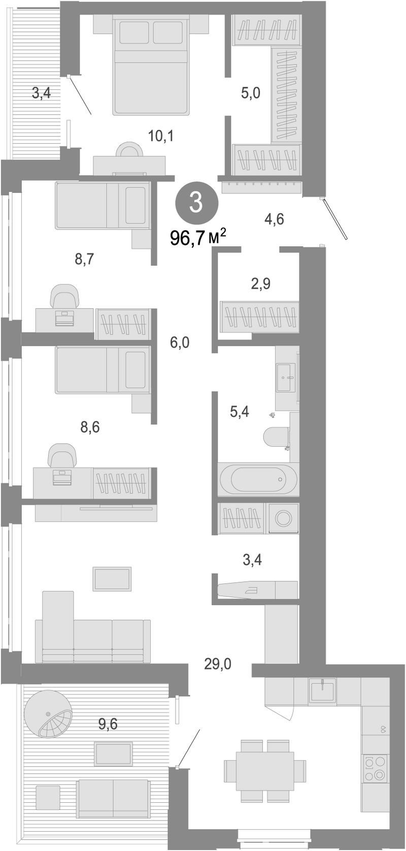 Планировка 4е-к.кв 85.40 м² в ЖК «Молодость»