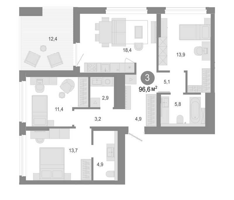 Планировка 4е-к. квартира 84.20 м² в ЖК «Молодость»