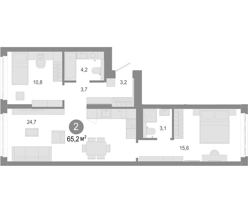 Планировка 3е-к.кв 65.20 м² в ЖК «Молодость»