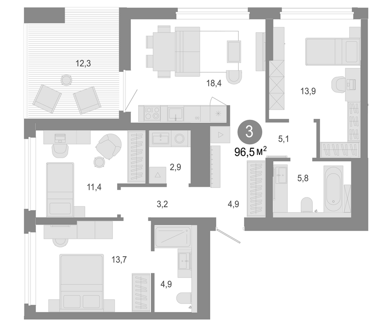 Планировка 4е-к.кв 84.20 м² в ЖК «Молодость»