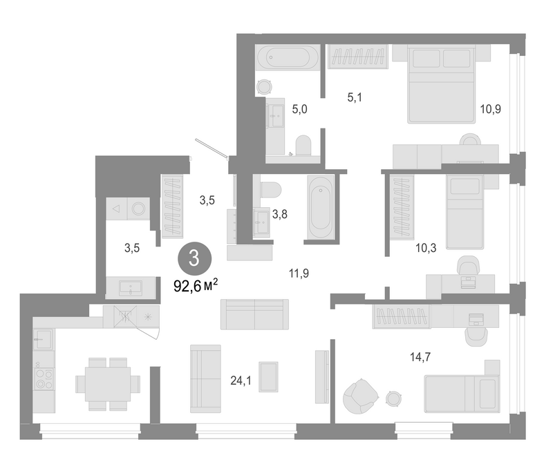 Планировка 4е-к. квартира 92.60 м² в ЖК «Молодость»