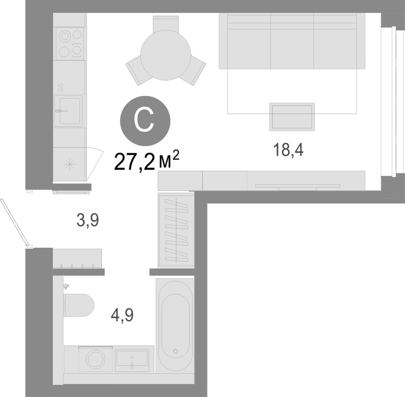 Планировка студия 27.20 м² в ЖК «Молодость»