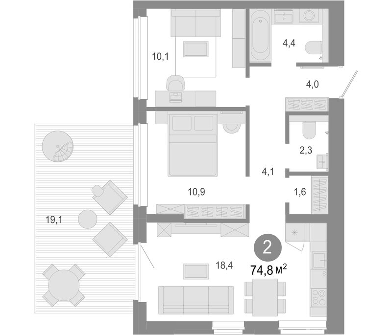 Планировка 3е-к. квартира 55.70 м² в ЖК «Молодость»