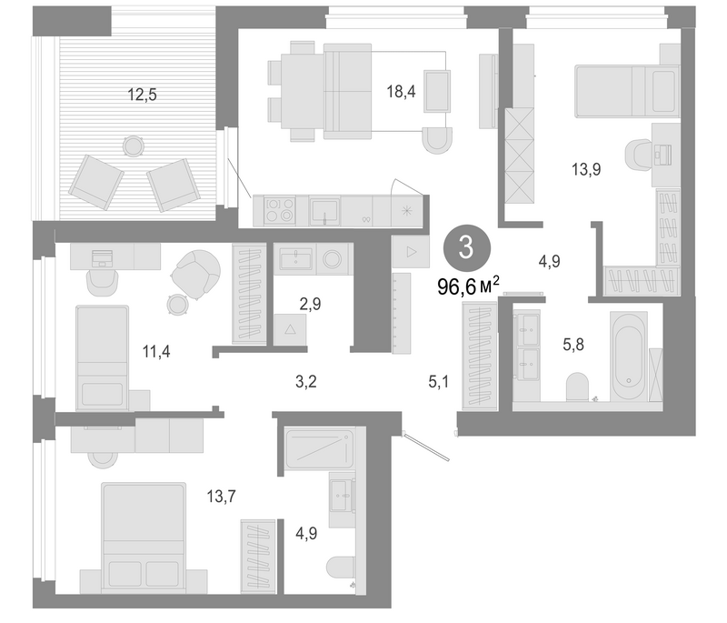 Планировка 4е-к. квартира 84.10 м² в ЖК «Молодость»