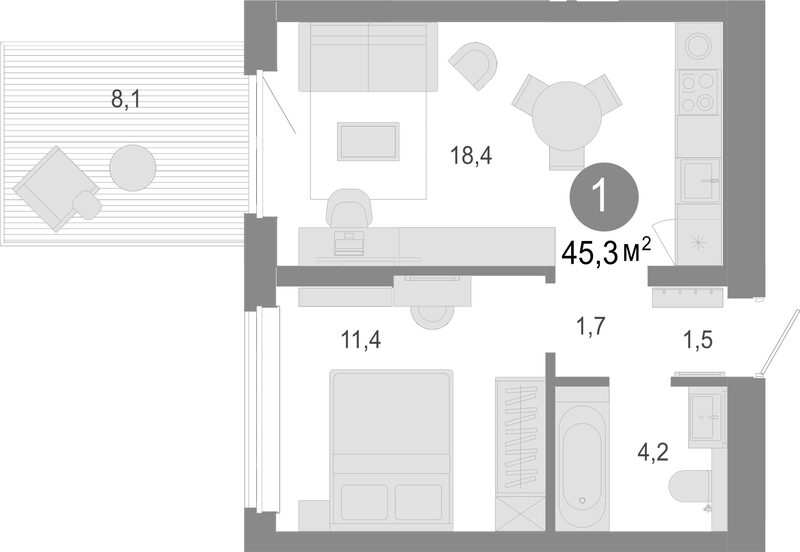 Планировка 2е-к. квартира 37.20 м² в ЖК «Молодость»