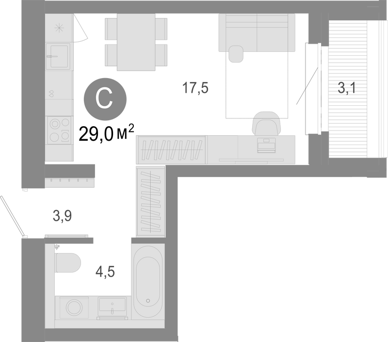 Планировка студия 25.90 м² в ЖК «Молодость»