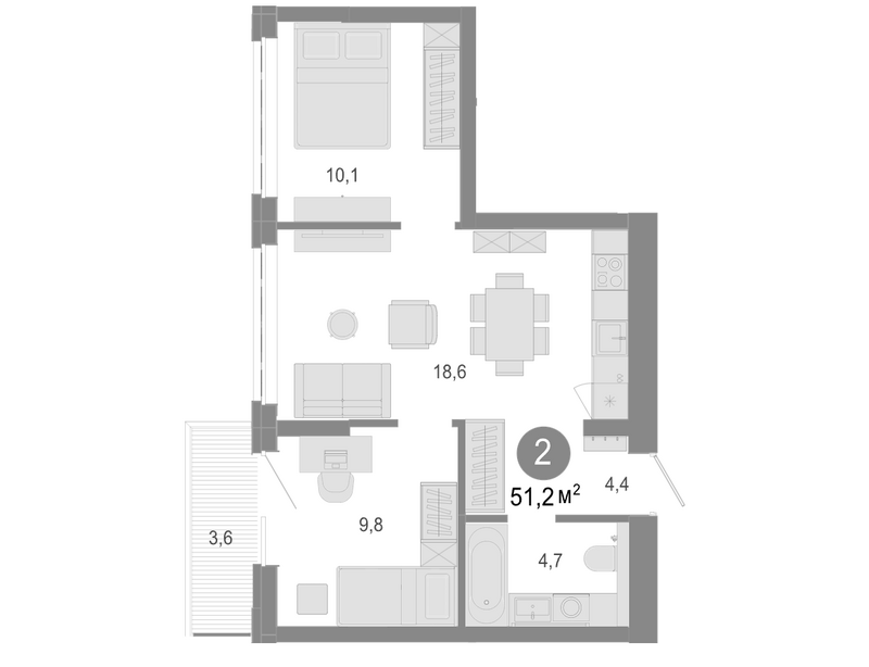 Планировка 3е-к. квартира 50.12 м² в ЖК «Молодость»