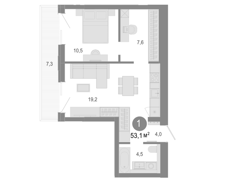 Планировка 3е-к. квартира 50.91 м² в ЖК «Молодость»