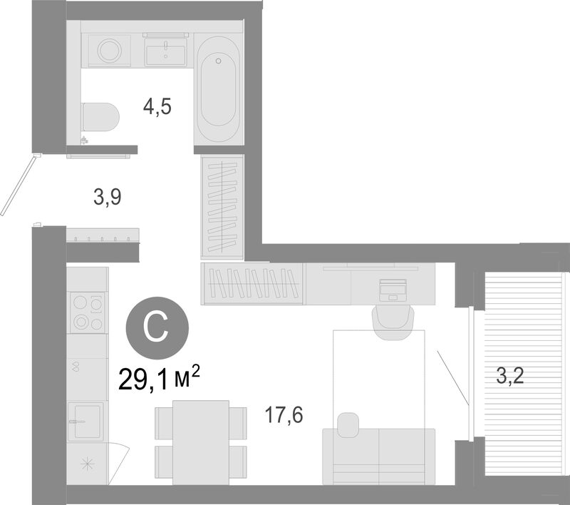 Планировка студия 25.90 м² в ЖК «Молодость»