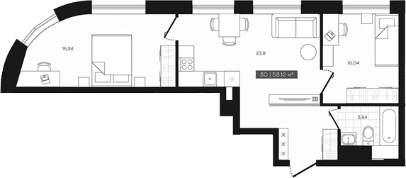 Планировка 3е-к.кв 53.12 м² в ЖК «Freedom»