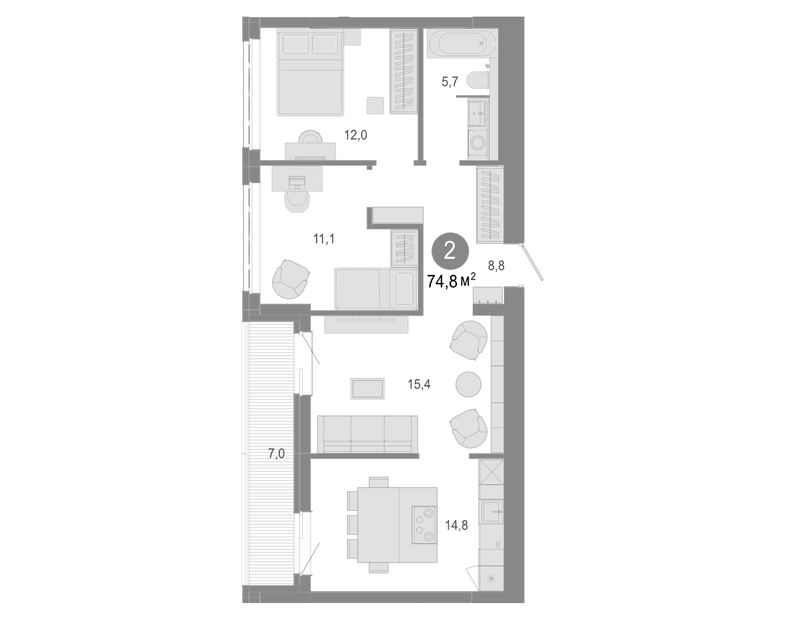 Планировка 3е-к. квартира 67.80 м² в ЖК «Молодость»
