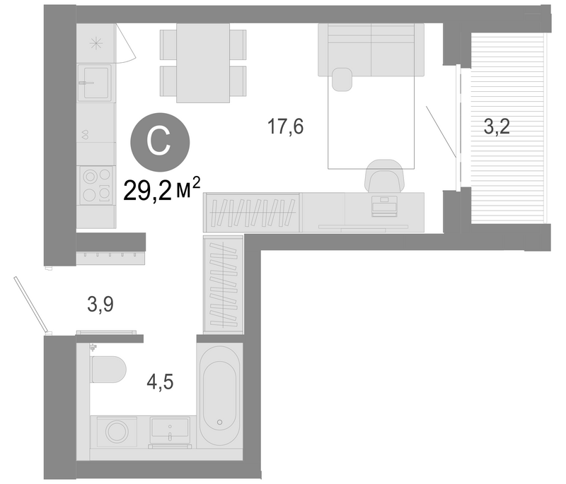 Планировка студия 26.00 м² в ЖК «Молодость»