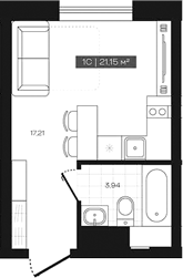 Планировка студии 21.15 м² в ЖК «Freedom»