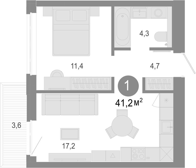 Планировка 2е-к. квартира 40.12 м² в ЖК «Молодость»