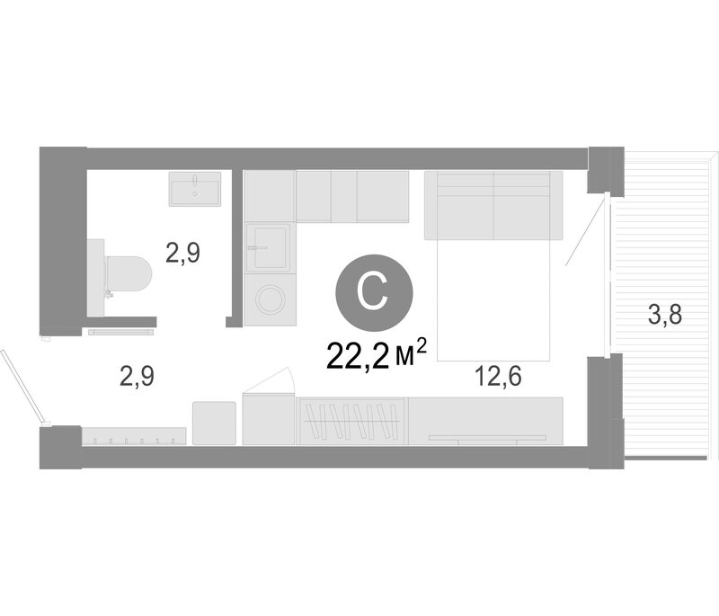 Планировка студия 21.06 м² в ЖК «Молодость»