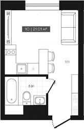 Планировка студии 21.01 м² в ЖК «Freedom»