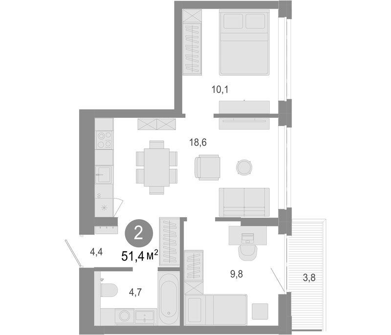 Планировка 3е-к.кв 50.26 м² в ЖК «Молодость»