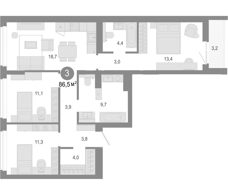 Планировка 4е-к. квартира 83.30 м² в ЖК «Молодость»
