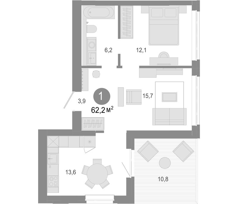 Планировка 3е-к.кв 51.50 м² в ЖК «Молодость»