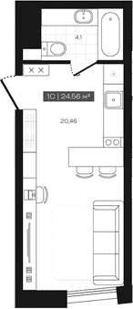 Планировка студии 24.56 м² в ЖК «Freedom»