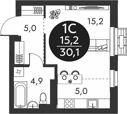 Планировка студия 30.10 м² в ЖК «Скандинавские кварталы»