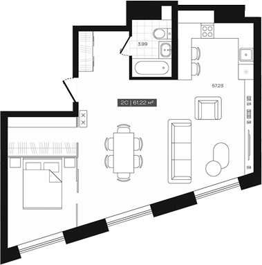 Планировка студии 61.22 м² в ЖК «Freedom»