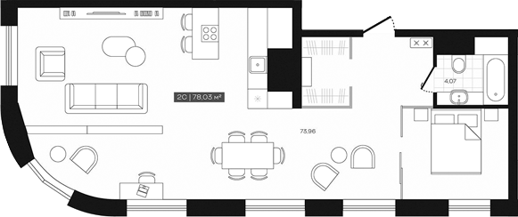 Планировка студии 78.03 м² в ЖК «Freedom»