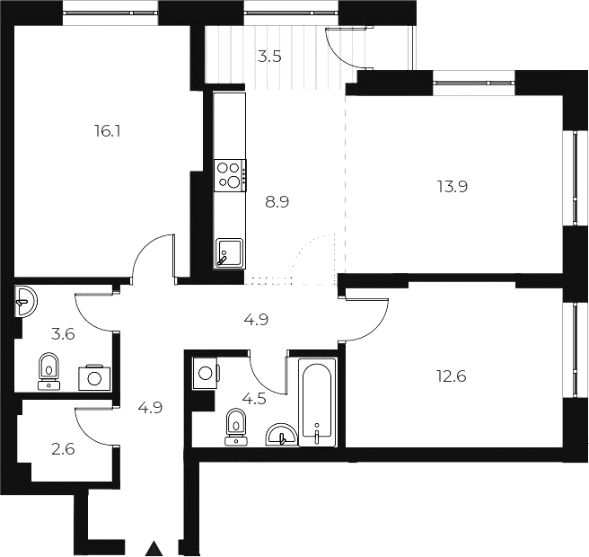 Планировка 3е-к.кв 72.00 м² в ЖК «ОСКАР»