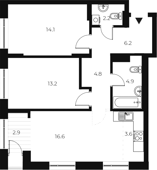 Планировка 3е-к.кв 65.60 м² в ЖК «ОСКАР»