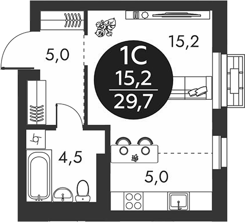 Планировка студии 29.70 м² в ЖК «Скандинавские кварталы»