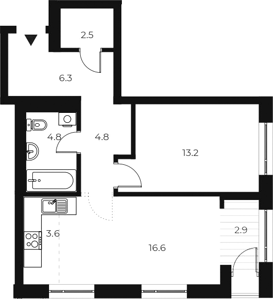 Планировка 2е-к.кв 51.80 м² в ЖК «ОСКАР»