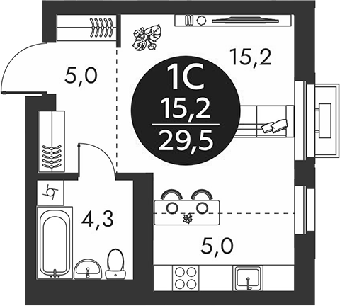 Планировка студии 29.50 м² в ЖК «Скандинавские кварталы»