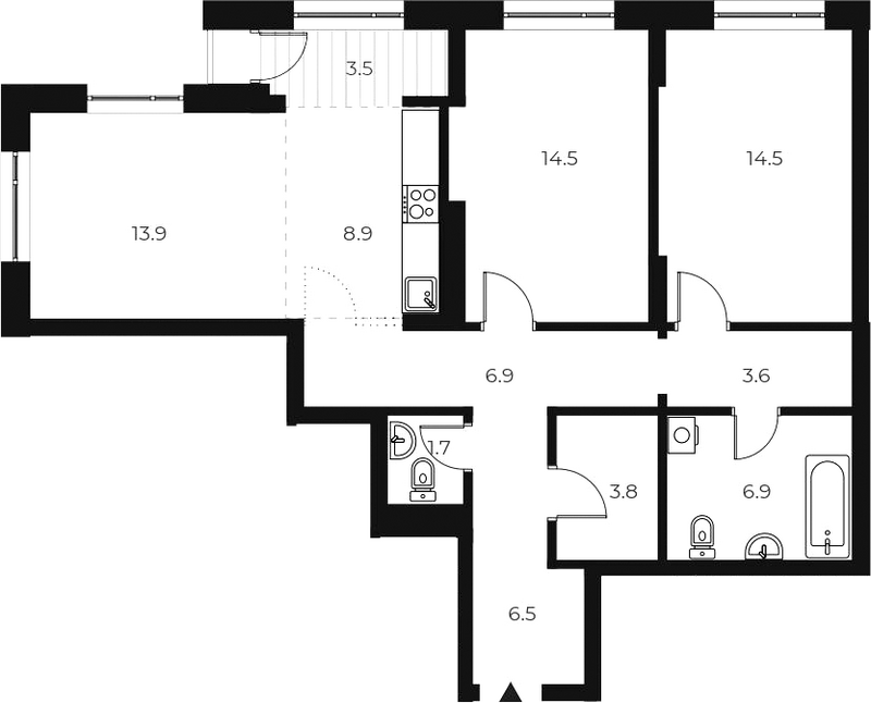 Планировка 3е-к.кв 81.20 м² в ЖК «ОСКАР»